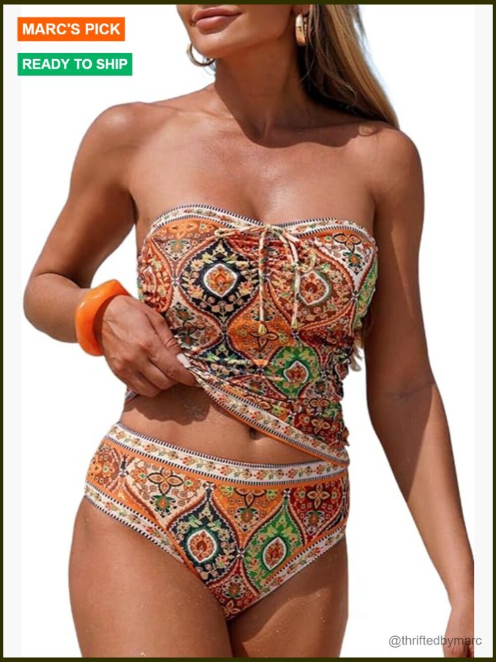Women's Tummy Control Tankini Swim Set with Strapless Bandeau Top